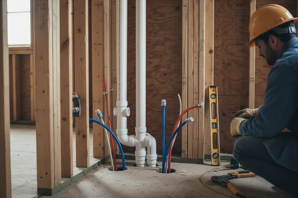 Drain and supply rough-in during Sump Pump Repair in Cedar